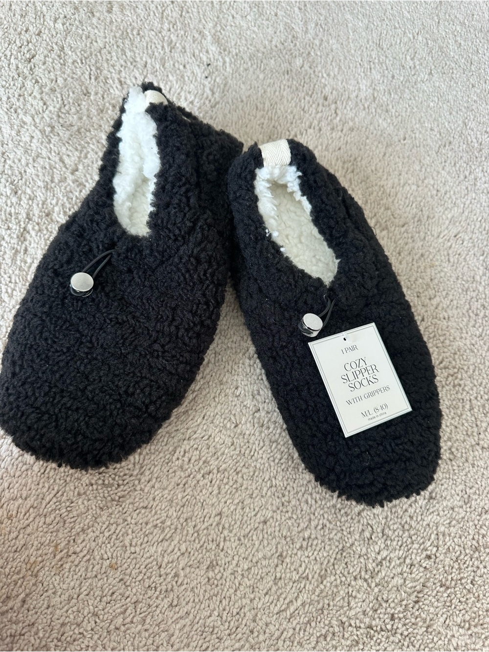 Cozy Black Sherpa Slipper Socks